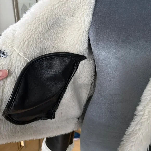 Abercrombie & Fitch Womens Black Vegan Leather Sherpa-Lined Aviator Jacket Size - Picture 3 of 7